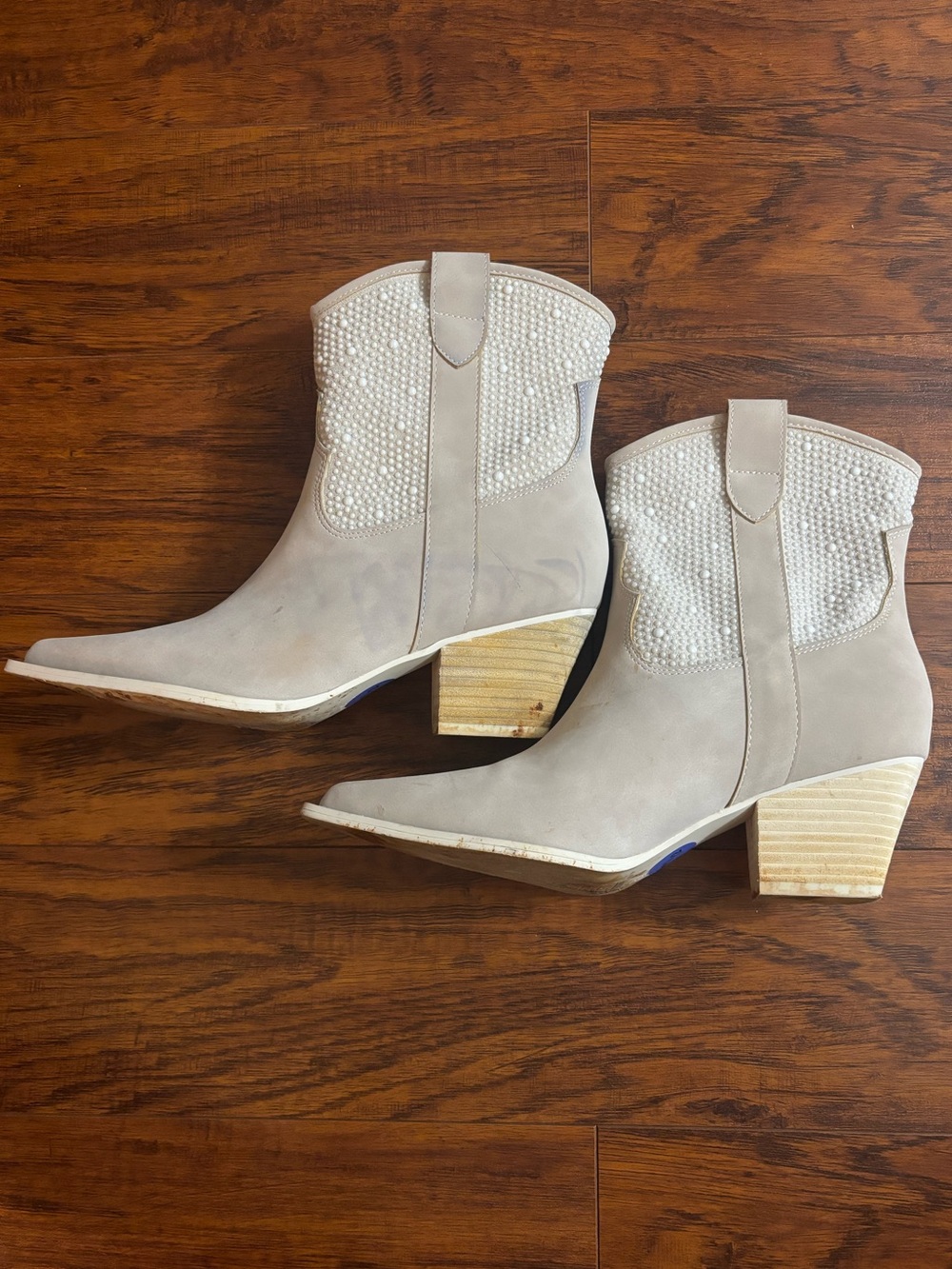 Oasis Society Pearl Studded Western Boots Cannes Cream Beige Sparkle Cowgirl
